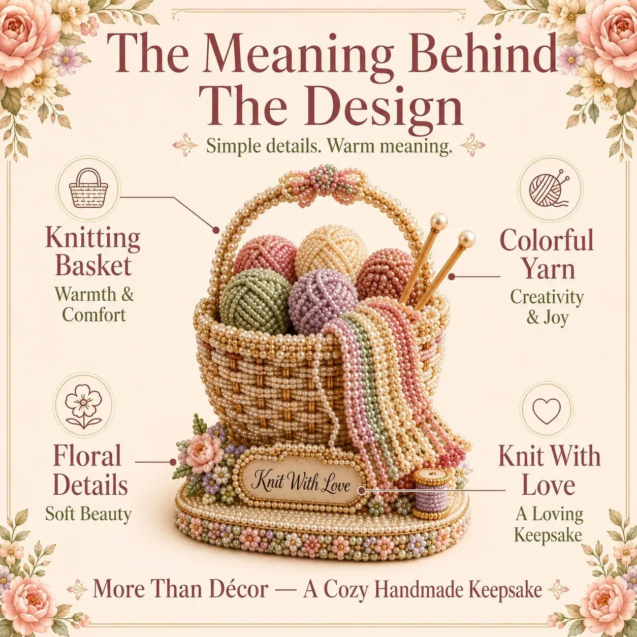 🧶 Knitting Basket 3D Beaded DIY Kit – Handmade Display Decor & Storage Basket