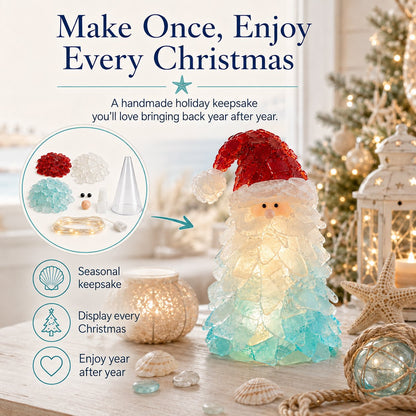 🎅DIY Lighted Sea Glass Santa Christmas Decor Kit | Complete Kit with Sea Glass Pieces, Warm Fairy Lights & Step-by-Step Guide Included 💕