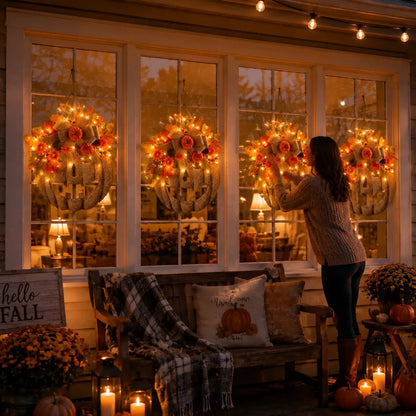 🎃 Lighted Burlap Pumpkin Wreath