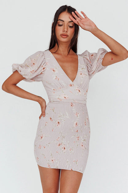 La Nena Shirred Mini Dress Floral Blush