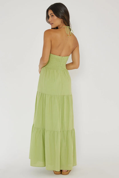 Life Elixir Halterneck Embroidered Maxi Dress Green