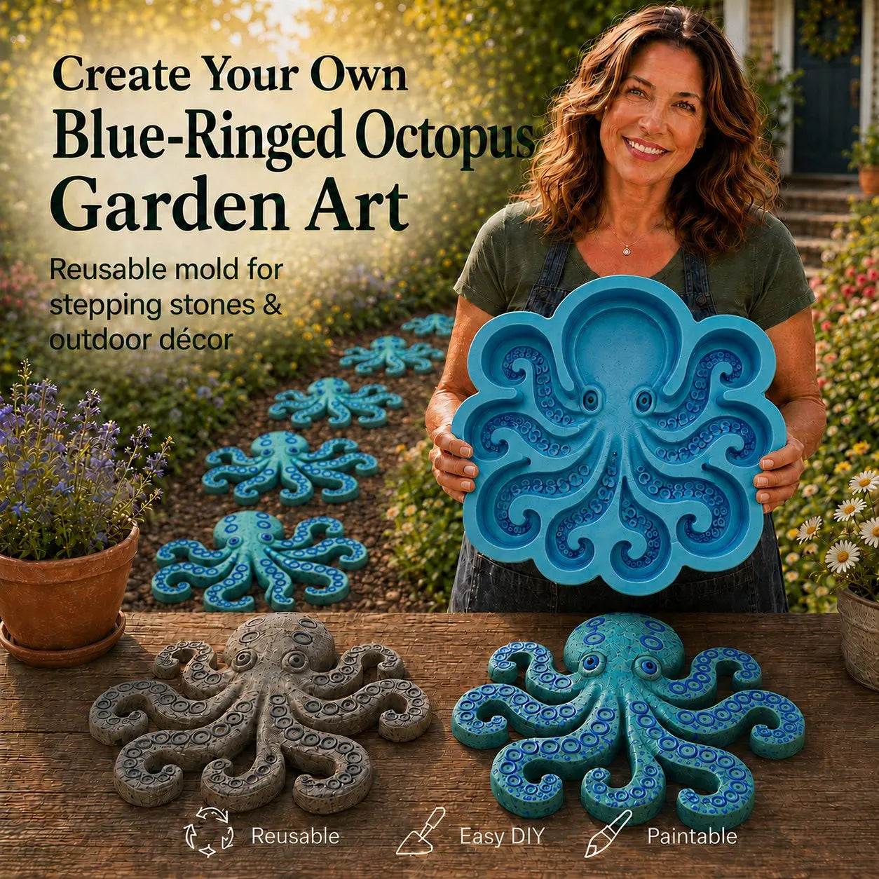 🌊 Reusable Ocean Theme Garden Art Mold – Make Your Garden Truly One of a Kind