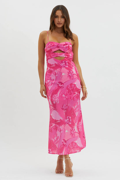 Melania Cut-Out Bodice Dress Floral Pink