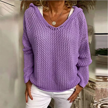 Loose-fit open-knit hooded sun-protection cardigan