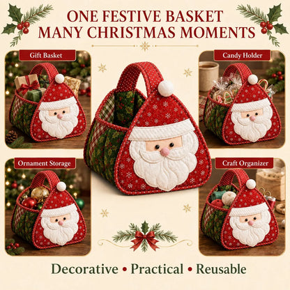 🎄Christmas Character Quilted Carry Basket | Padded Patchwork Fabrics, Layered Appliqué & Soft Carry Handle in DIY Kit or Ready-Made Styles 🎁✨