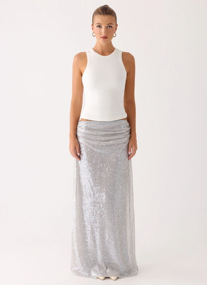 Susie Sequin Maxi Skirt - Silver