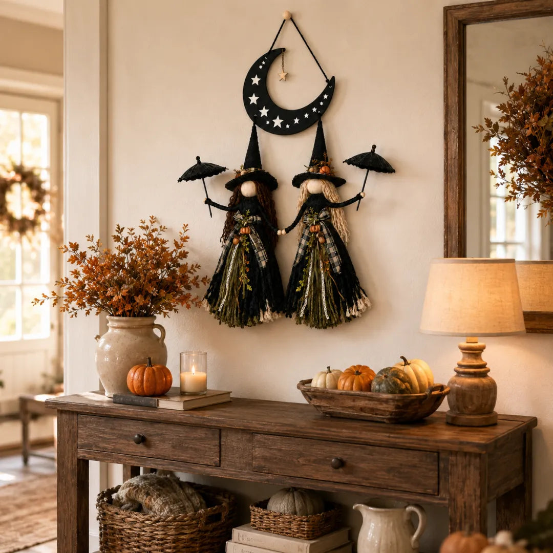 Moonlit Witch Sisters Wall Hanging