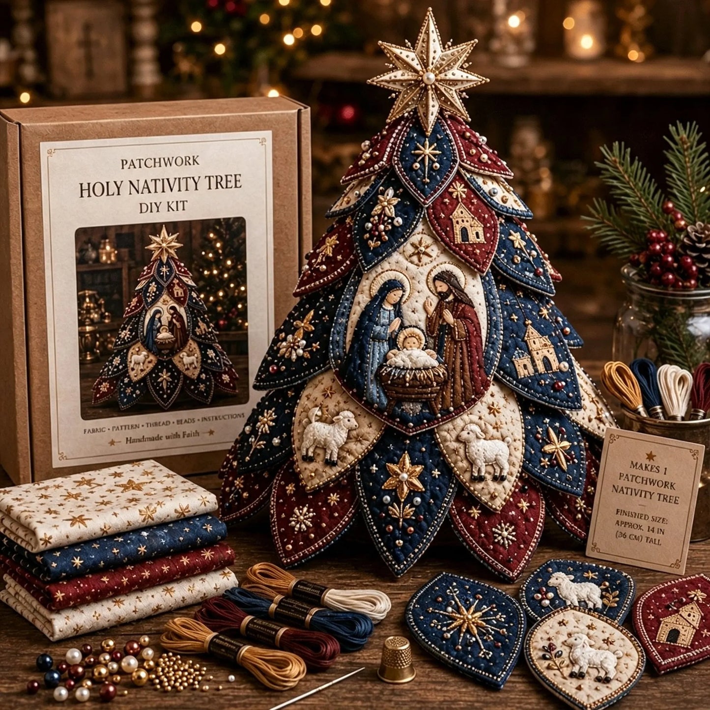 ✝️Religious-Themed Beaded & Quilted Christmas Tree DIY Kit
