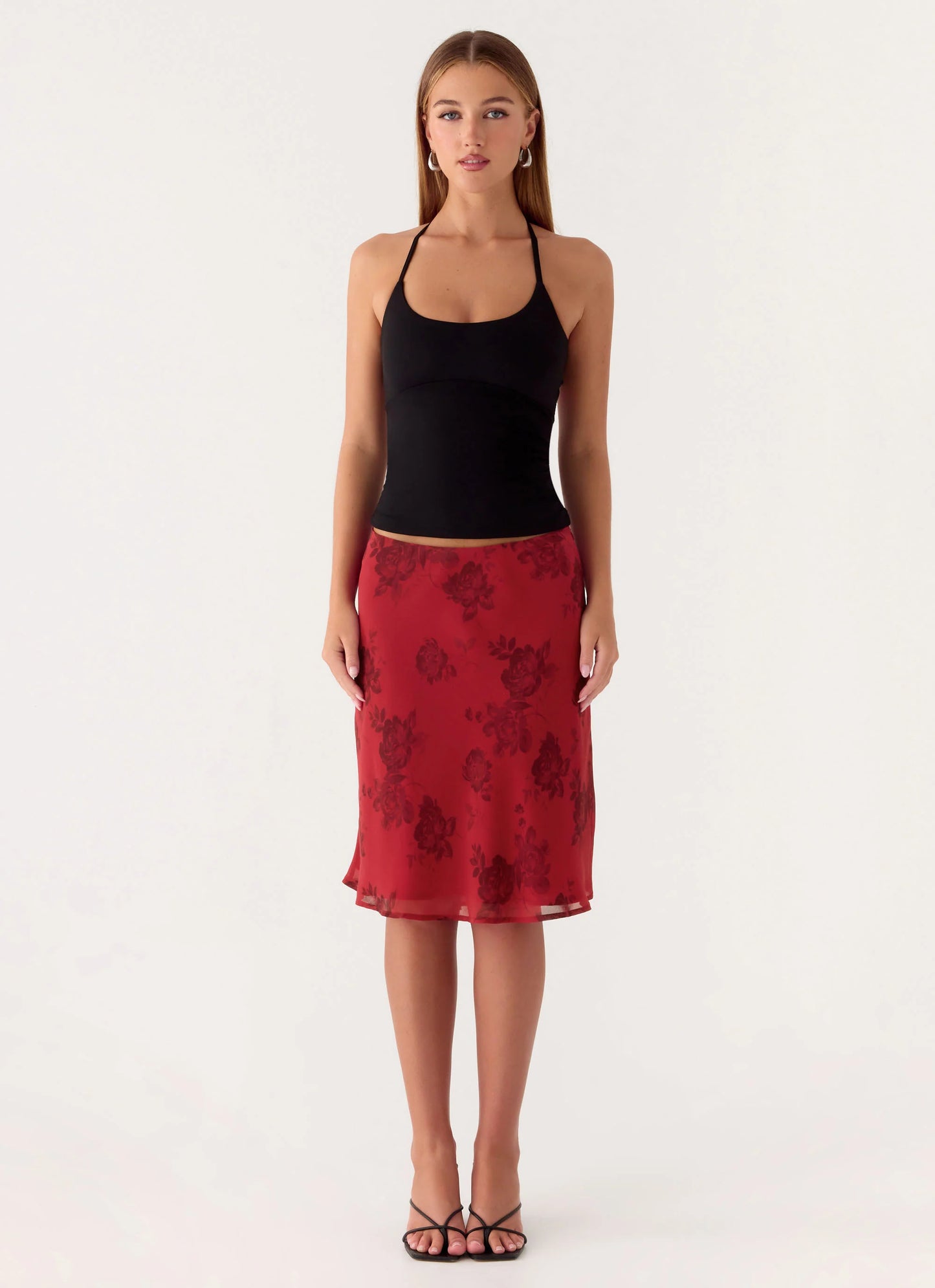 Karleigh Midi Skirt - Cherry Rose