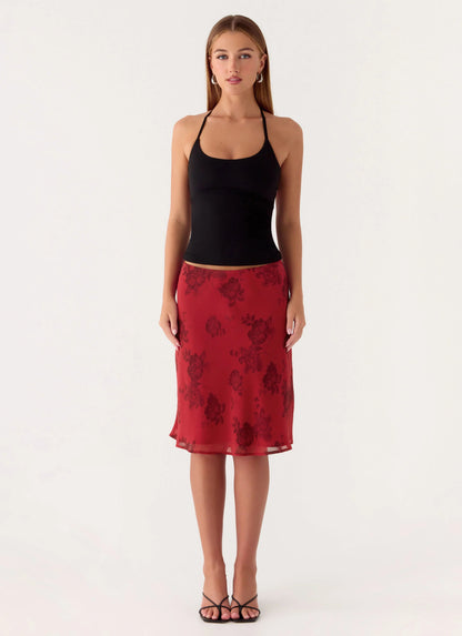Karleigh Midi Skirt - Cherry Rose