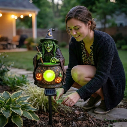 Halloween Solar Witch Cauldron Garden Stake Light