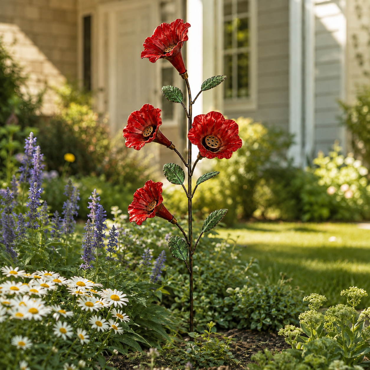 🌸Vintage Red Flower Hummingbird Feeder Garden Stake