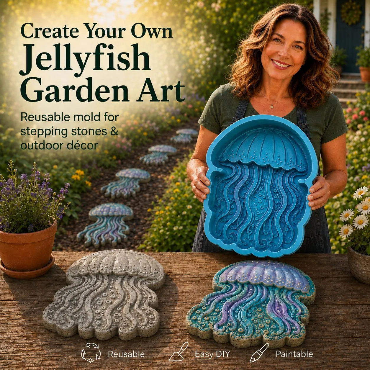 🌊 Reusable Ocean Theme Garden Art Mold – Make Your Garden Truly One of a Kind