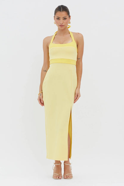 Canary Islands Halterneck Midi Dress Yellow