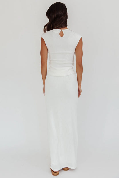 Calculated Ribbed Knit Maxi Skirt White