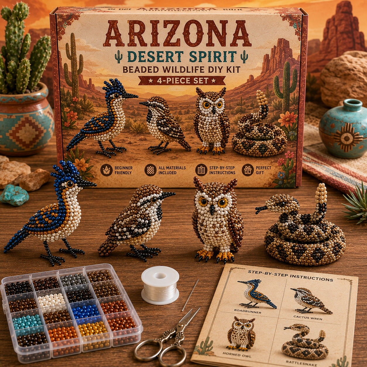 State Wildlife Beaded DIY Kit – 4-Piece Animal Craft Set Collection