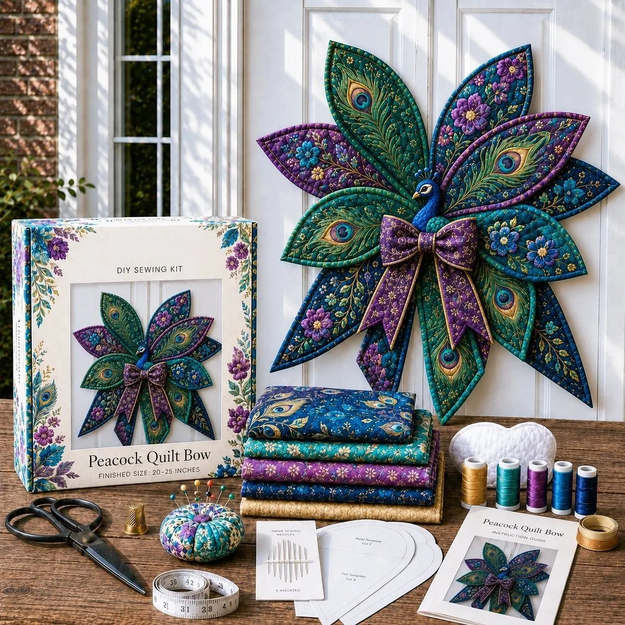 🎀 Beginner-Friendly Oversized Quilted Bow Sewing Kit | Coordinated Printed Fabrics, Batting, Pre-Designed Templates & Complete Supplies for a Full 23–25 in 3D Statement Bow ✨
