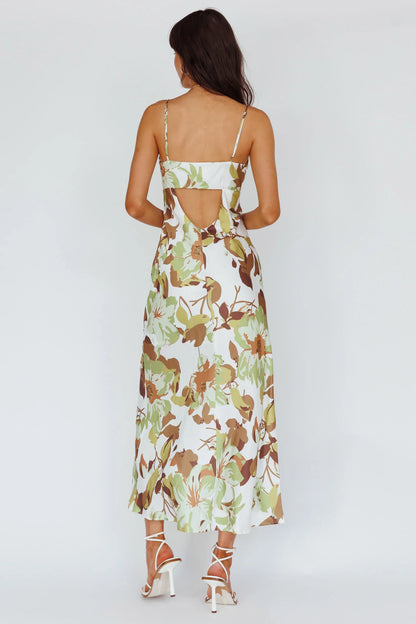 Egypt Cami Strap Maxi Dress Print Green
