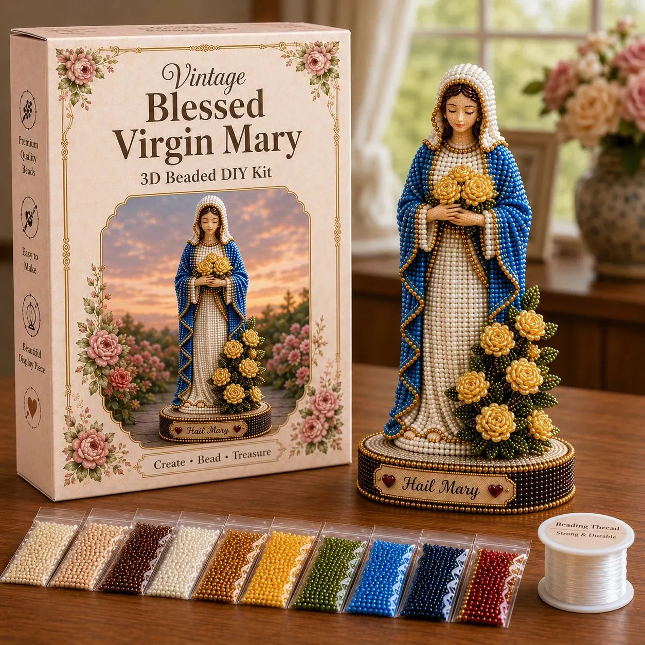 ✝️Vintage Blessed Virgin Mary 3D Beaded DIY Kit💕