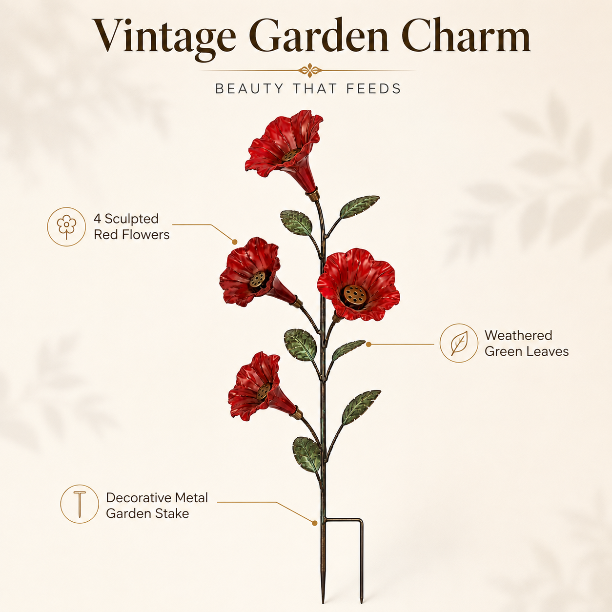🌸Vintage Red Flower Hummingbird Feeder Garden Stake