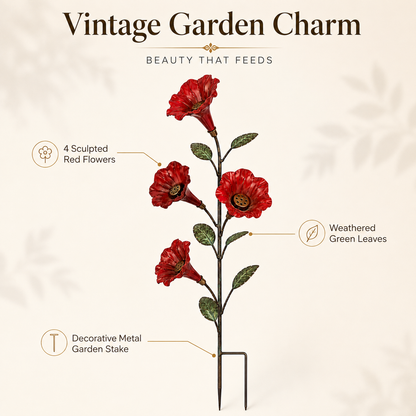 🌸Vintage Red Flower Hummingbird Feeder Garden Stake