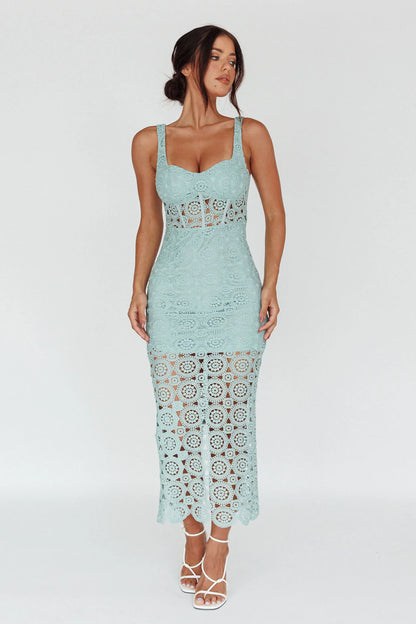 Milano Crochet Lace Midi Dress Sage