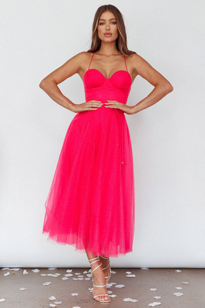 Smitten Sweetheart Neckline Chiffon Midi Dress Fuchsia