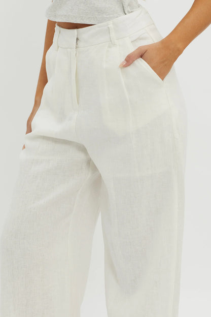 Dodie Straight Leg Trouser Pants Linen White
