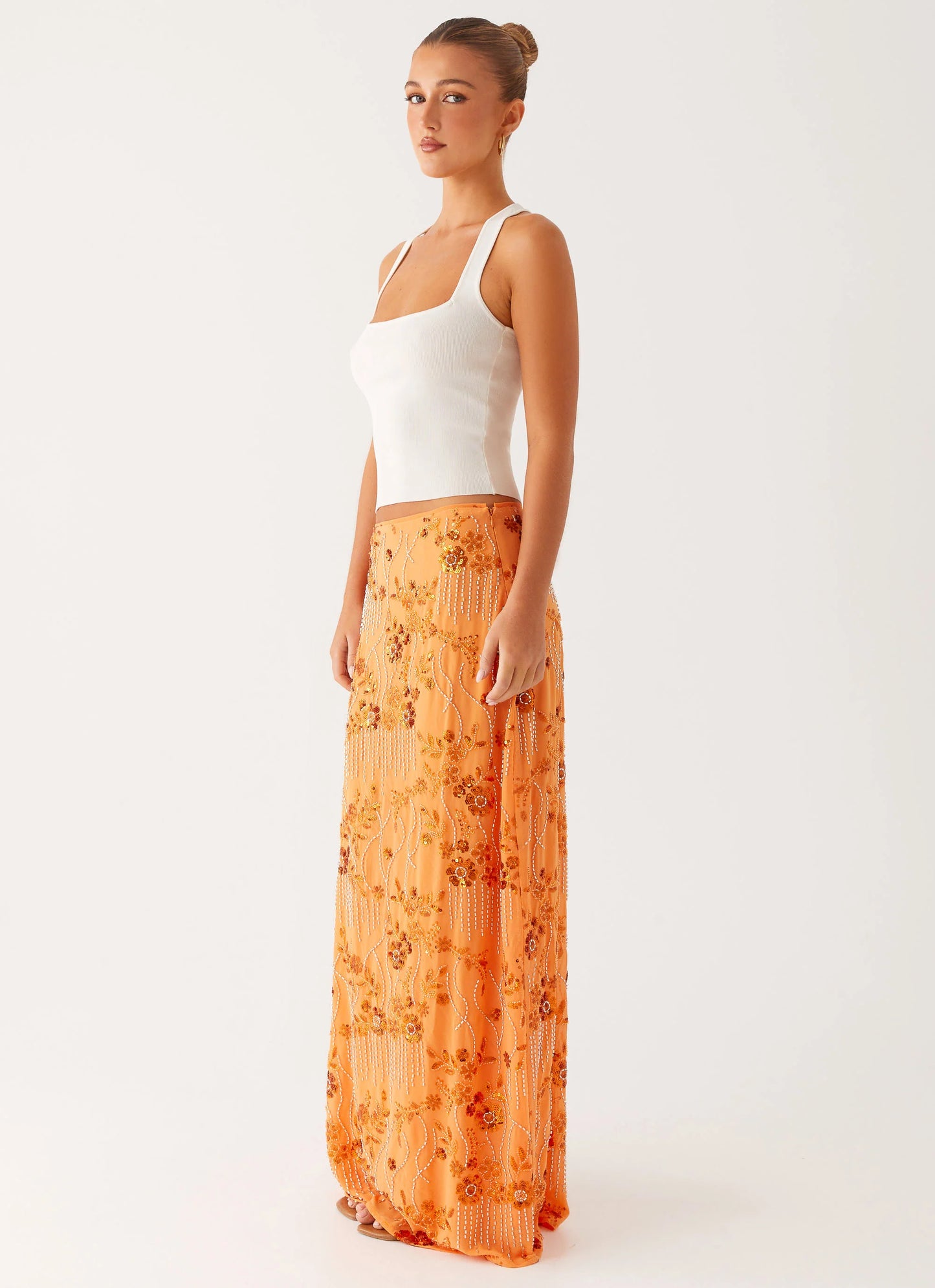Corinna Low Rise Sequin Maxi Skirt - Orange