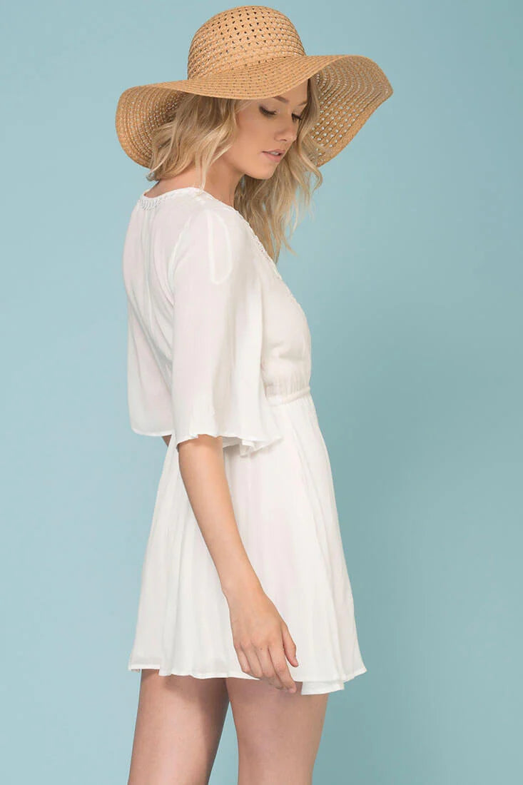 Kayla Tie Waist Crochet Details Dress White