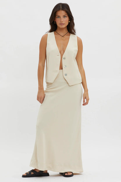 Philomena Button Vest Top Oat