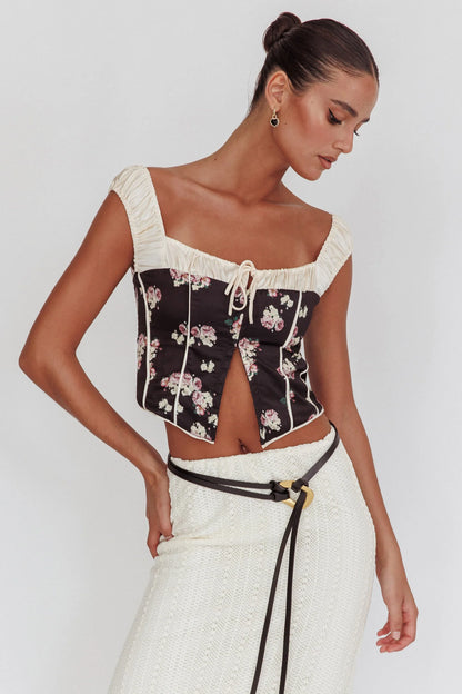 Take A Chance Drawstring Neckline Top Black