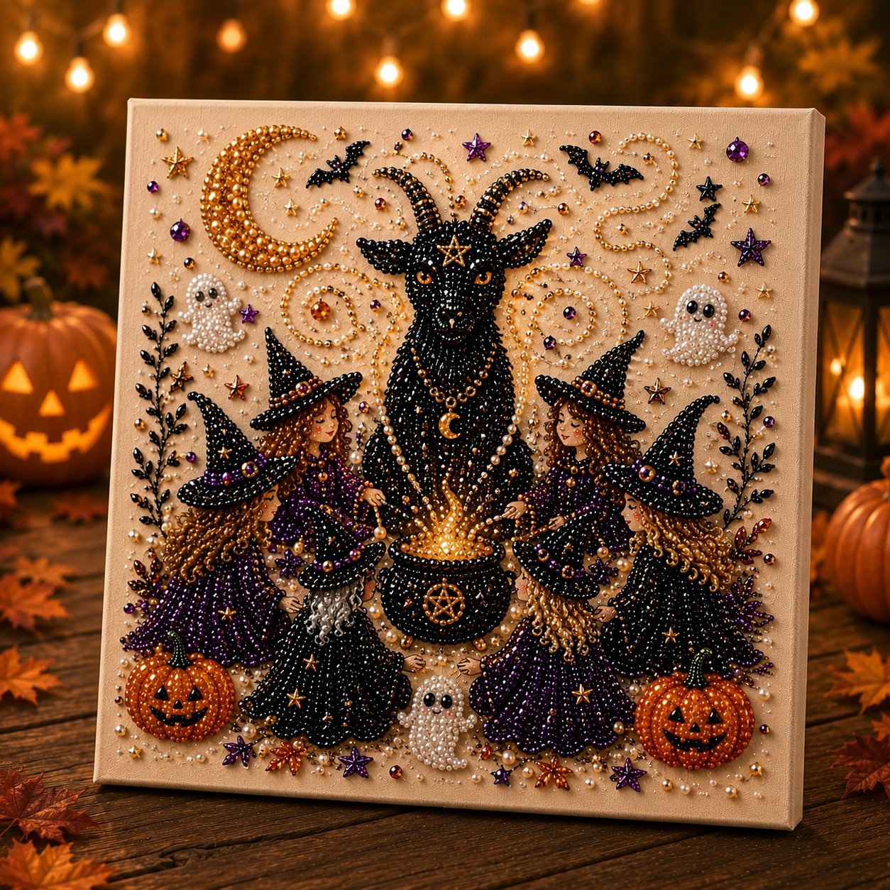 Premium 3D Pearl Halloween Wall Art Kit | Luxury Flocked Canvas with Scratch-Resistant Non-Fading Pearl Beads DIY Spooky Decor – Buy 2 Free Shipping