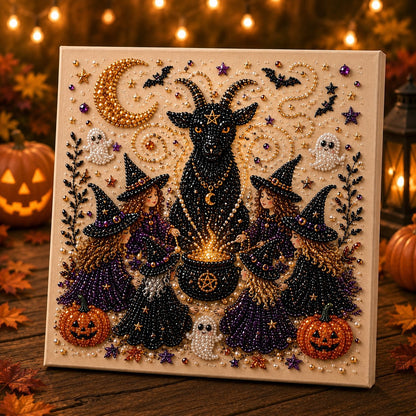 Premium 3D Pearl Halloween Wall Art Kit | Luxury Flocked Canvas with Scratch-Resistant Non-Fading Pearl Beads DIY Spooky Decor – Buy 2 Free Shipping
