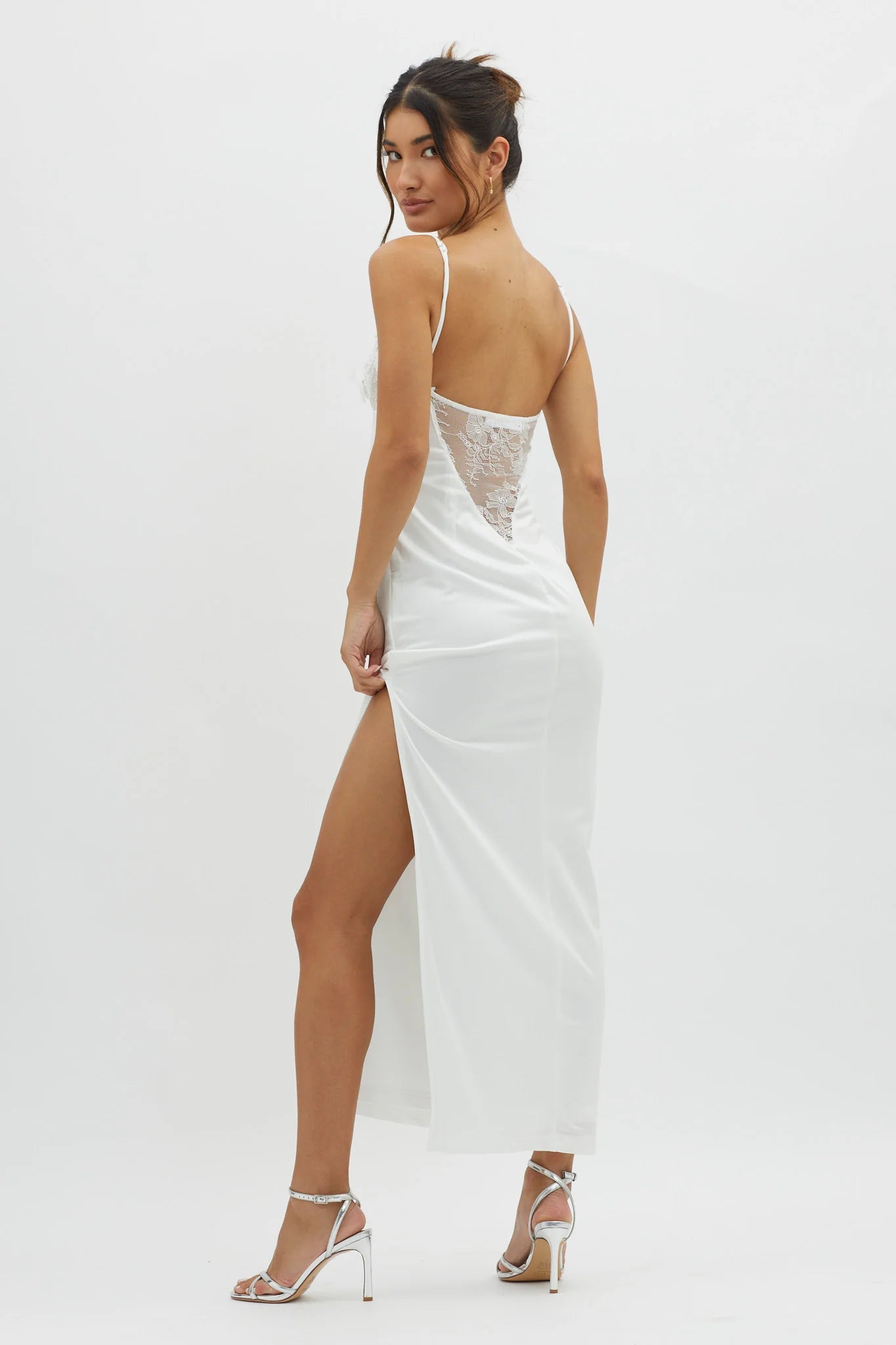 Misha Embellished Bust Midi Dress White
