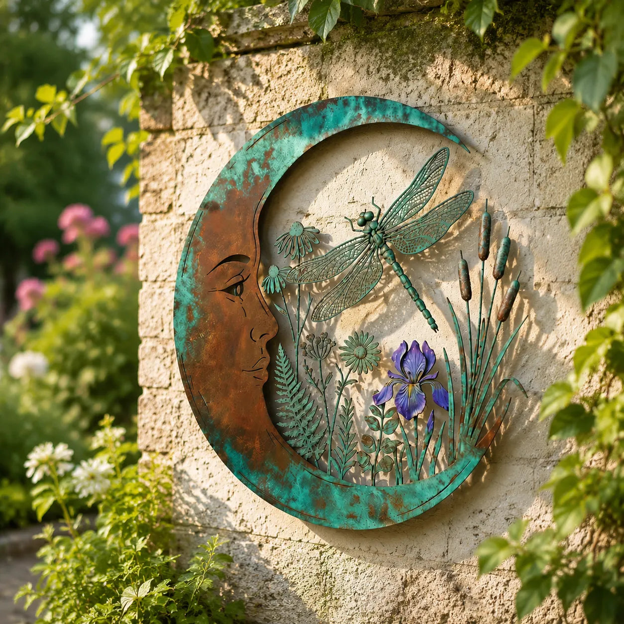 🌙Enchanted Moon Garden Wall Art – Vintage Nature Inspired Metal Wall Decor