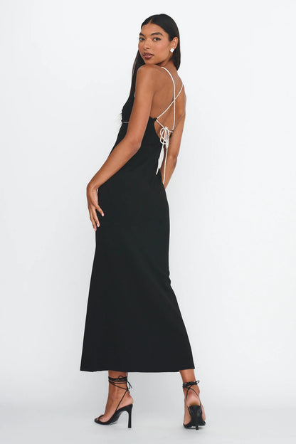 Harleigh Diamante Strap Tied Back Dress Black