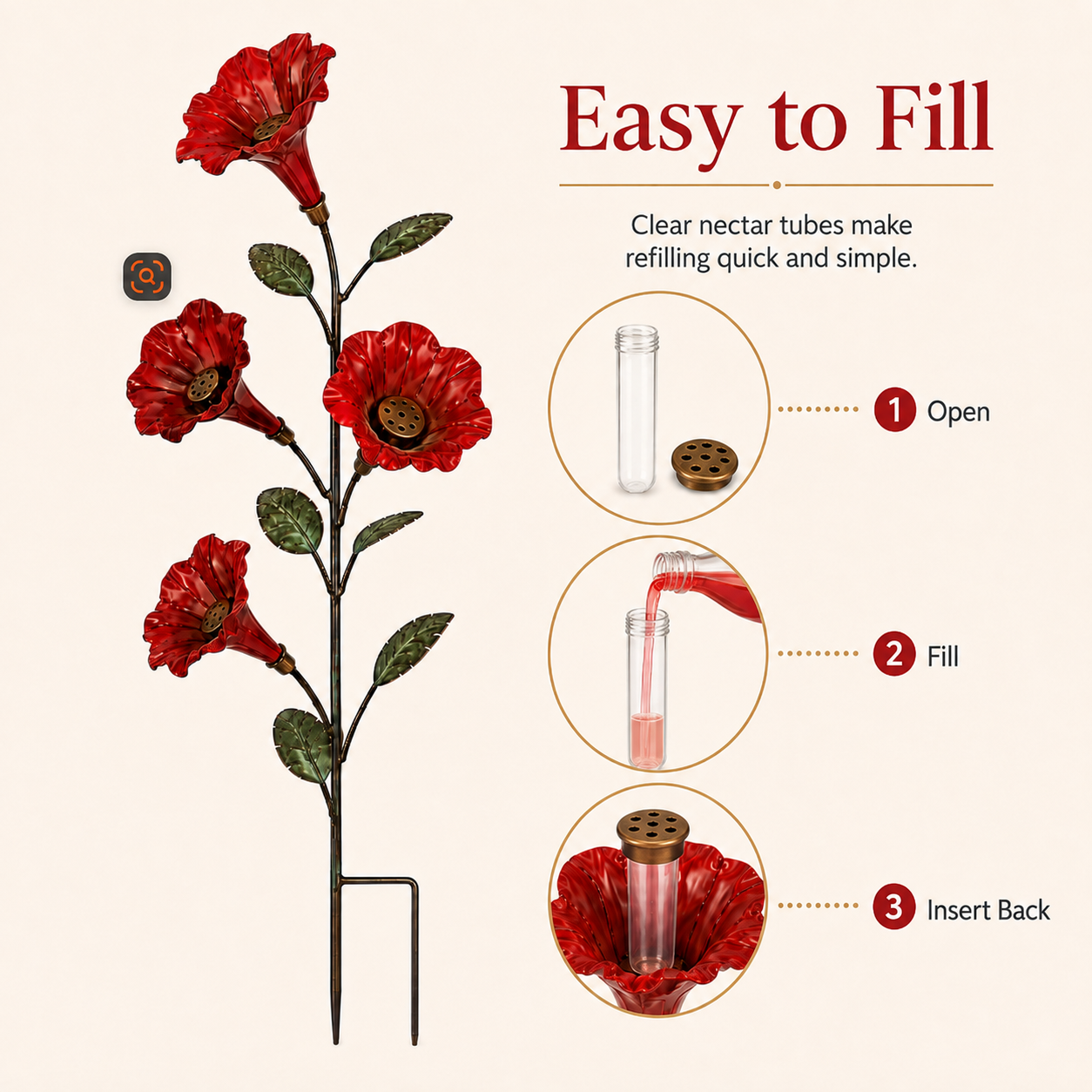 🌸Vintage Red Flower Hummingbird Feeder Garden Stake