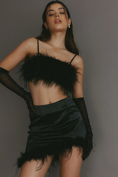 Showstopper Feather Trim Skirt Black