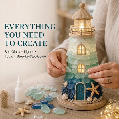 💙 DIY Sea Glass Lighthouse Kit – Light-Up Coastal Craft & Handmade Home Decor