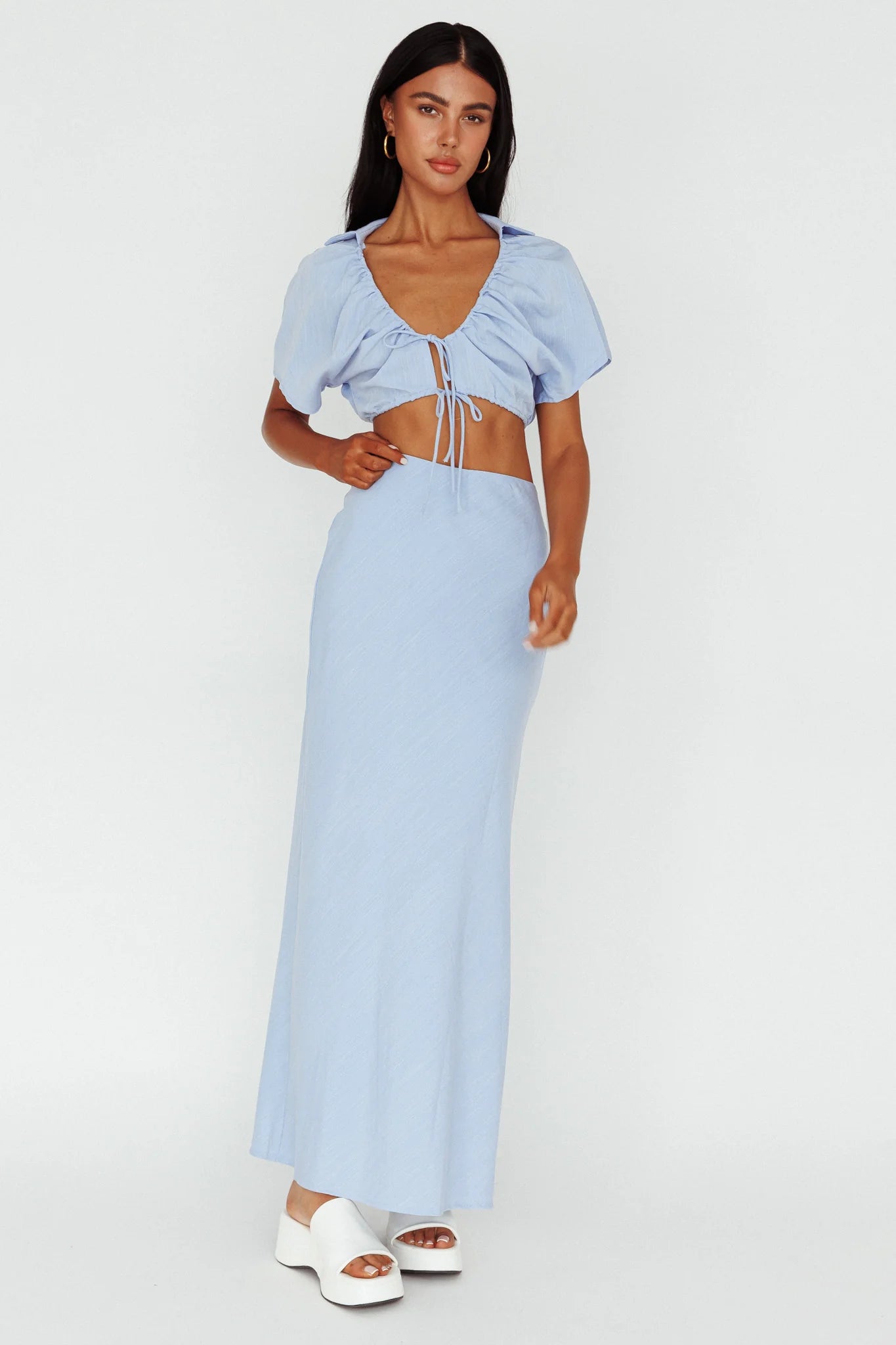 Coast To Coast Tied Crop Top Blue