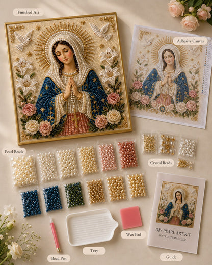 New Arrivals 49% OFF-2026  Divine Pearl Bead Virgin Mary Icon – A Peaceful DIY Faith Art Gift