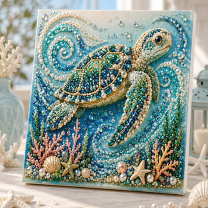 Premium 3D Pearl Ocean Wall Art Kit | Luxury Flocked Canvas with Scratch-Resistant Non-Fading Pearl Beads DIY Coastal Decor – Buy 2 Free Shipping