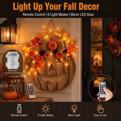 🎃 Lighted Burlap Pumpkin Wreath