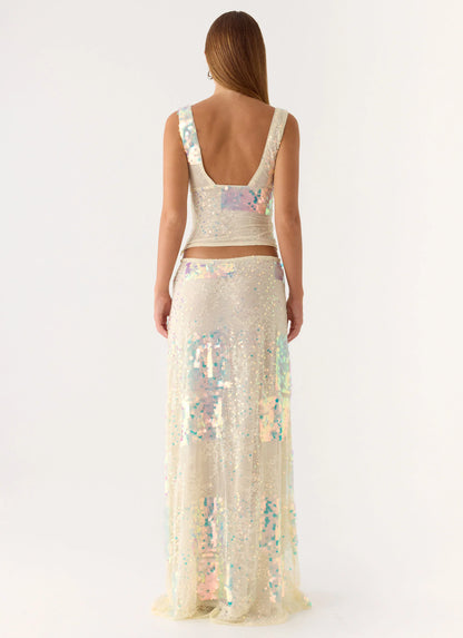 Erinah Sequin Maxi Skirt - Yellow