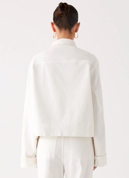 Back Again Oversized Denim Jacket - White