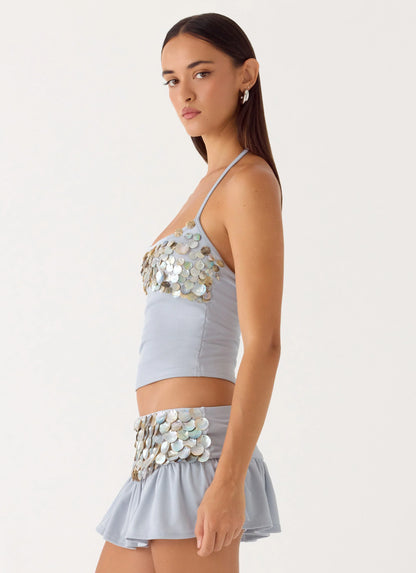 Merinda Halter Top - Misty Blue