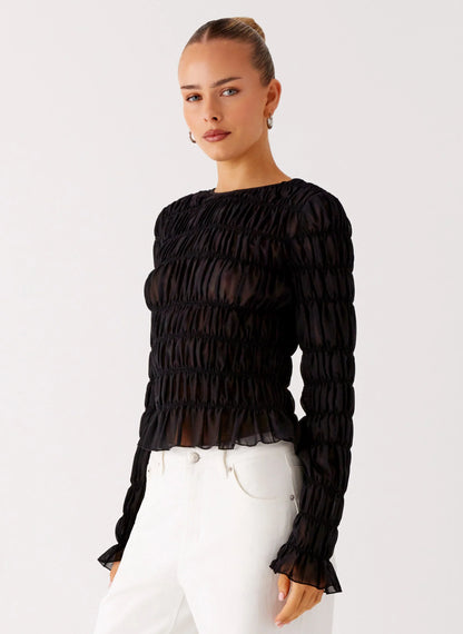 Bella Long Sleeve Top - Black