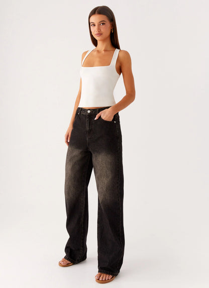 Back Again Straight Leg Denim Jeans - Acid Charcoal