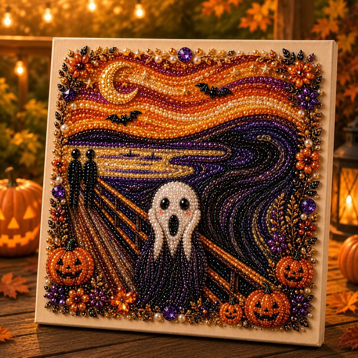 Premium 3D Pearl Halloween Wall Art Kit | Luxury Flocked Canvas with Scratch-Resistant Non-Fading Pearl Beads DIY Spooky Decor – Buy 2 Free Shipping